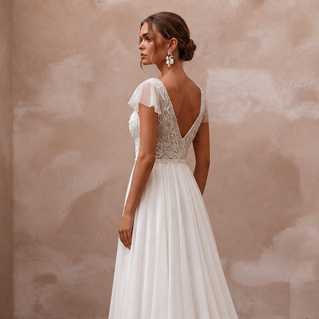 Romantic Chiffon A-Line Wedding Dress for a Beach Wedding