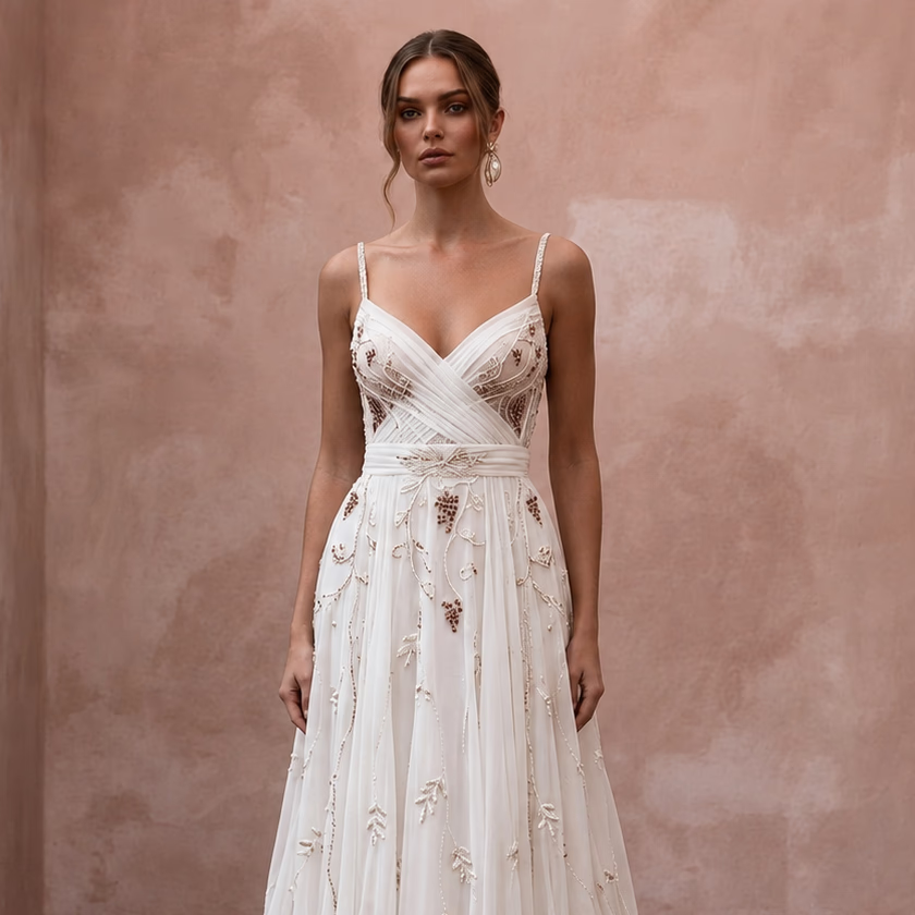 Romantic Chiffon Bridal Dress for a Countryside Vineyard Wedding