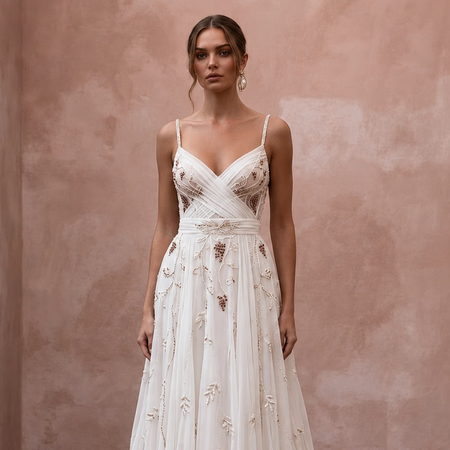 Romantic Chiffon Bridal Dress for a Countryside Vineyard Wedding