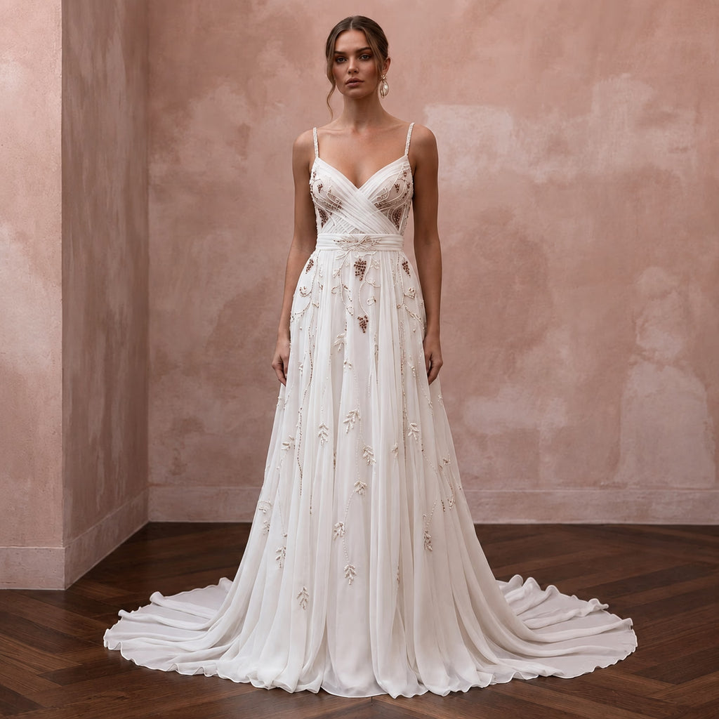 Romantic Chiffon Bridal Dress for a Countryside Vineyard Wedding