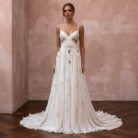 Romantic Chiffon Bridal Dress for a Countryside Vineyard Wedding