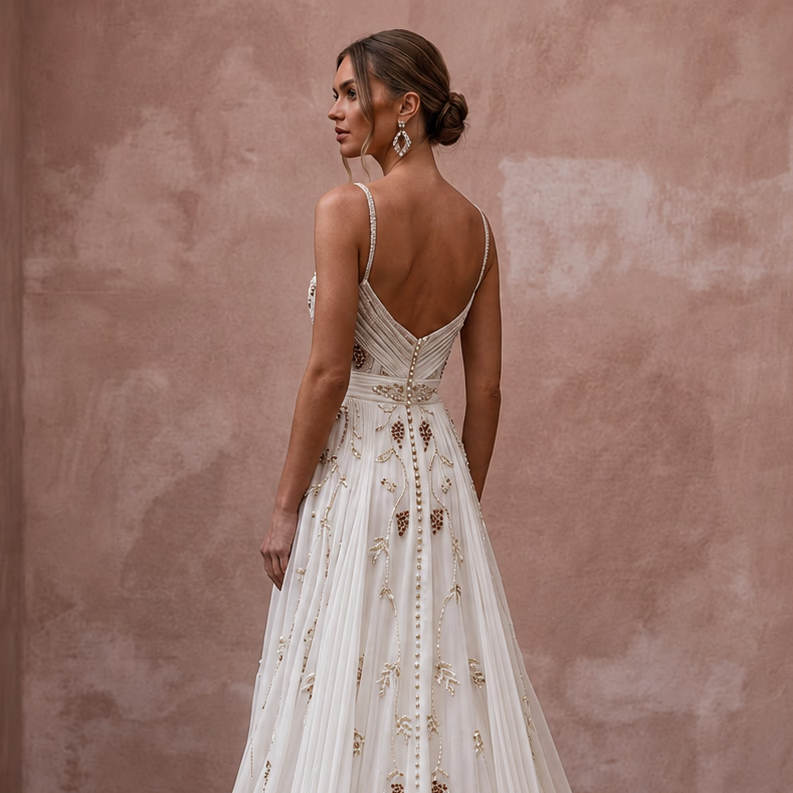 Romantic Chiffon Bridal Dress for a Countryside Vineyard Wedding