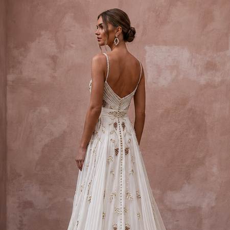 Romantic Chiffon Bridal Dress for a Countryside Vineyard Wedding