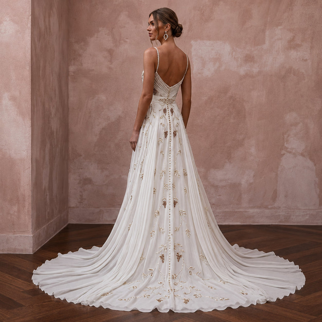 Romantic Chiffon Bridal Dress for a Countryside Vineyard Wedding