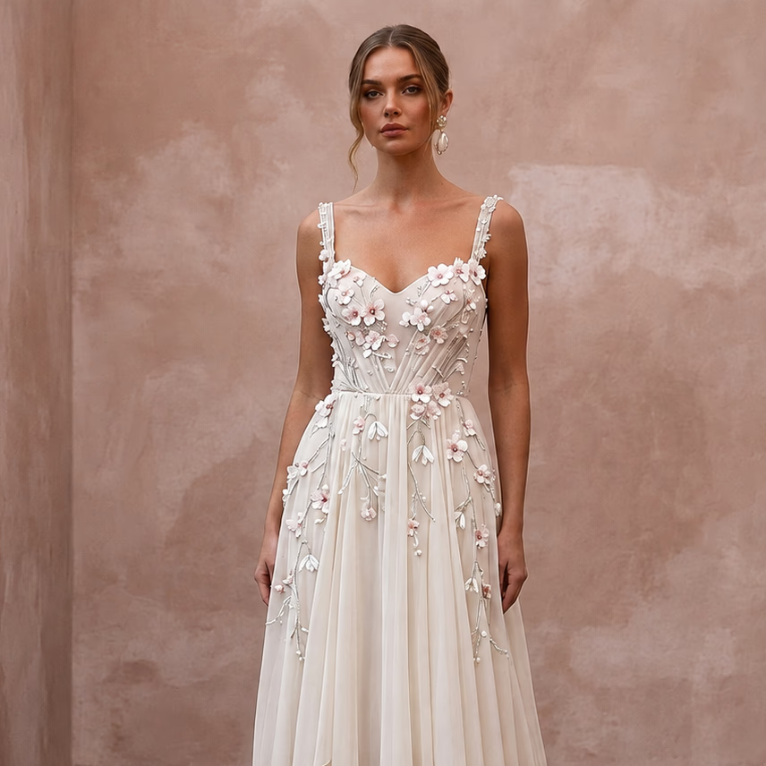 Romantic Chiffon Bridal Gown for a Spring Ceremony