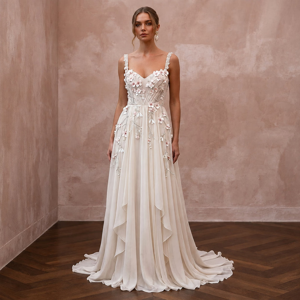 Romantic Chiffon Bridal Gown for a Spring Ceremony