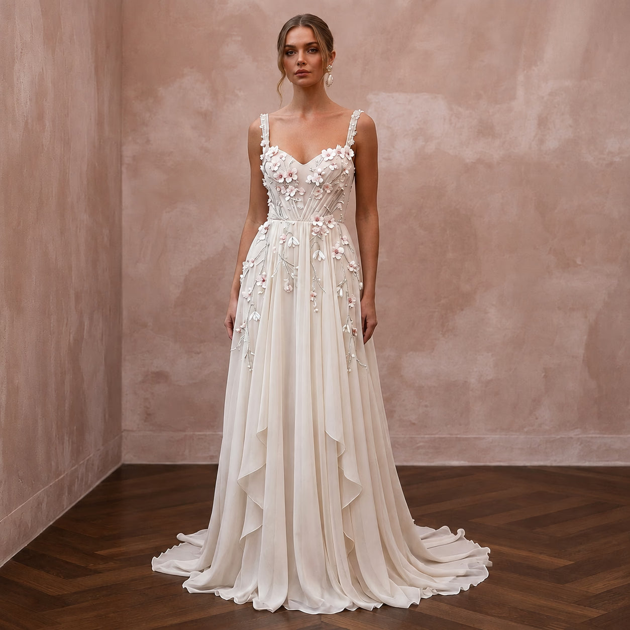 Romantic Chiffon Bridal Gown for a Spring Ceremony