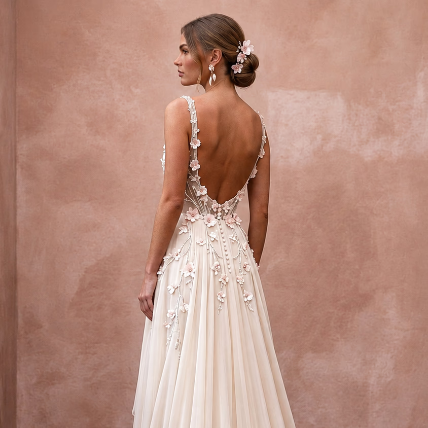 Romantic Chiffon Bridal Gown for a Spring Ceremony