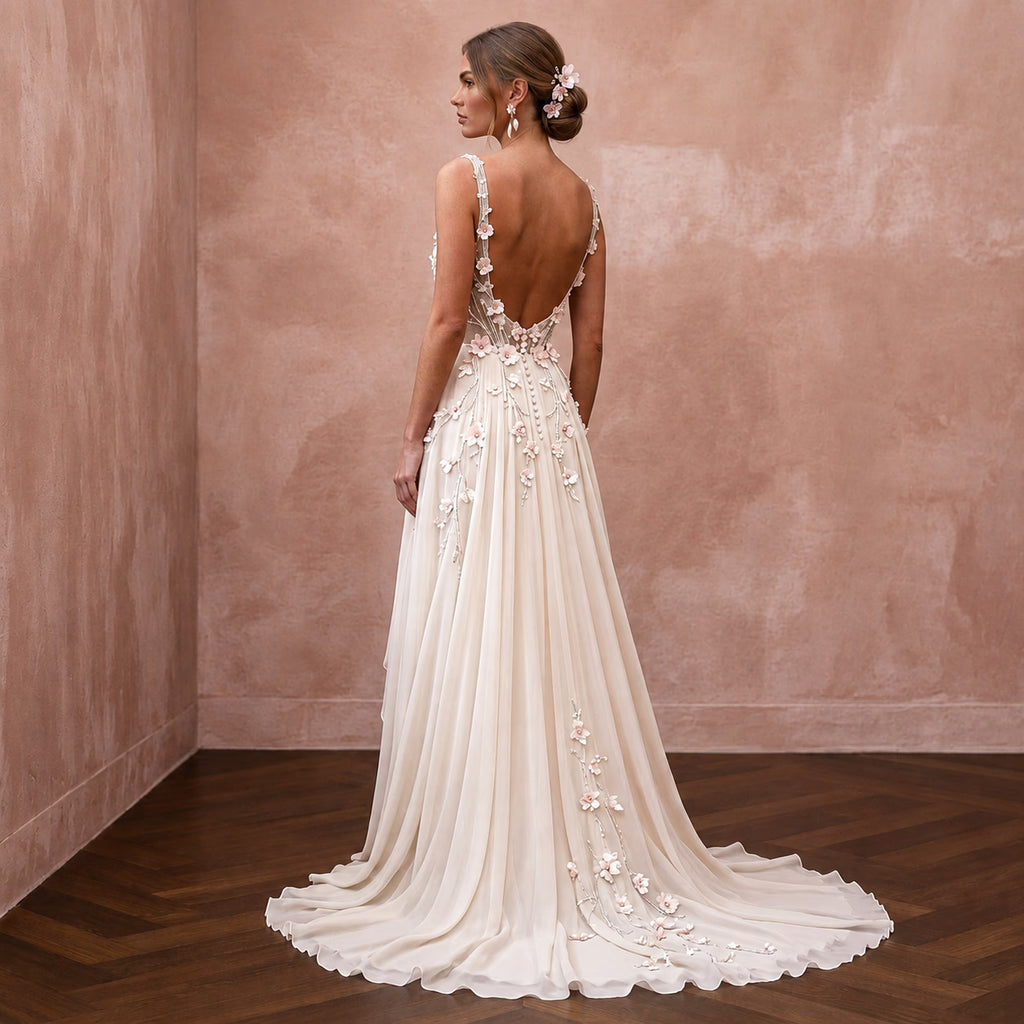 Romantic Chiffon Bridal Gown for a Spring Ceremony