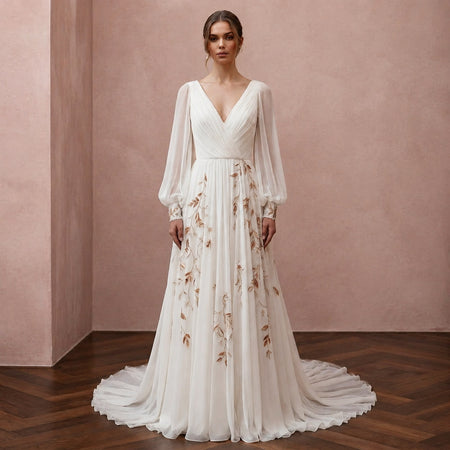 Romantic Chiffon Bridal Gown for an Autumn Ceremony
