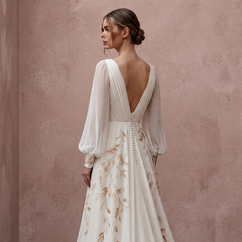 Romantic Chiffon Bridal Gown for an Autumn Ceremony