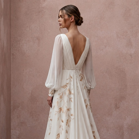 Romantic Chiffon Bridal Gown for an Autumn Ceremony