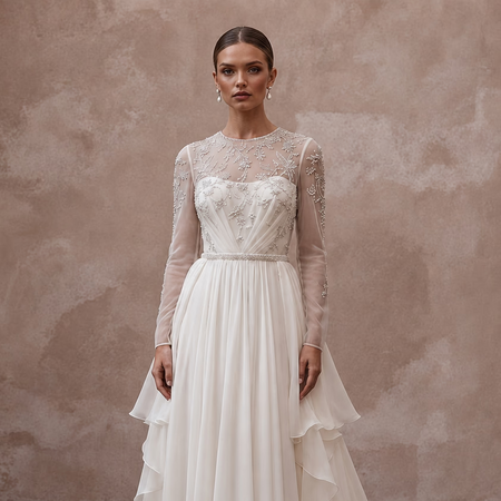 Romantic Chiffon Bridal Gown with Detachable Train