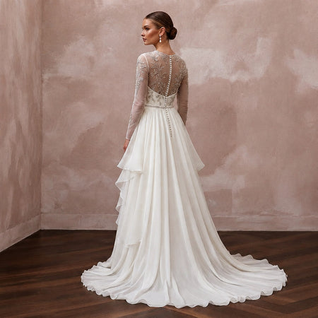 Romantic Chiffon Bridal Gown with Detachable Train