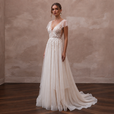 Romantic Chiffon Dress for an Intimate Courthouse Wedding - Apparel & Accessories > Clothing > Wedding & Bridal Party Dresses > Wedding Dresses - Mignonette Bridal