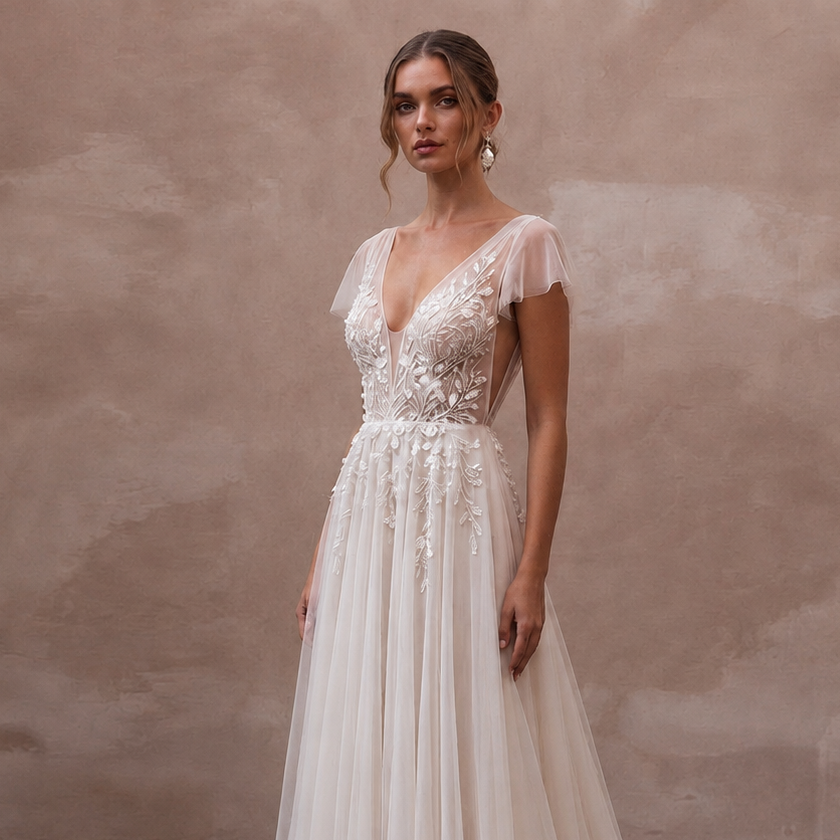 Romantic Chiffon Dress for an Intimate Courthouse Wedding - Apparel & Accessories > Clothing > Wedding & Bridal Party Dresses > Wedding Dresses - Mignonette Bridal