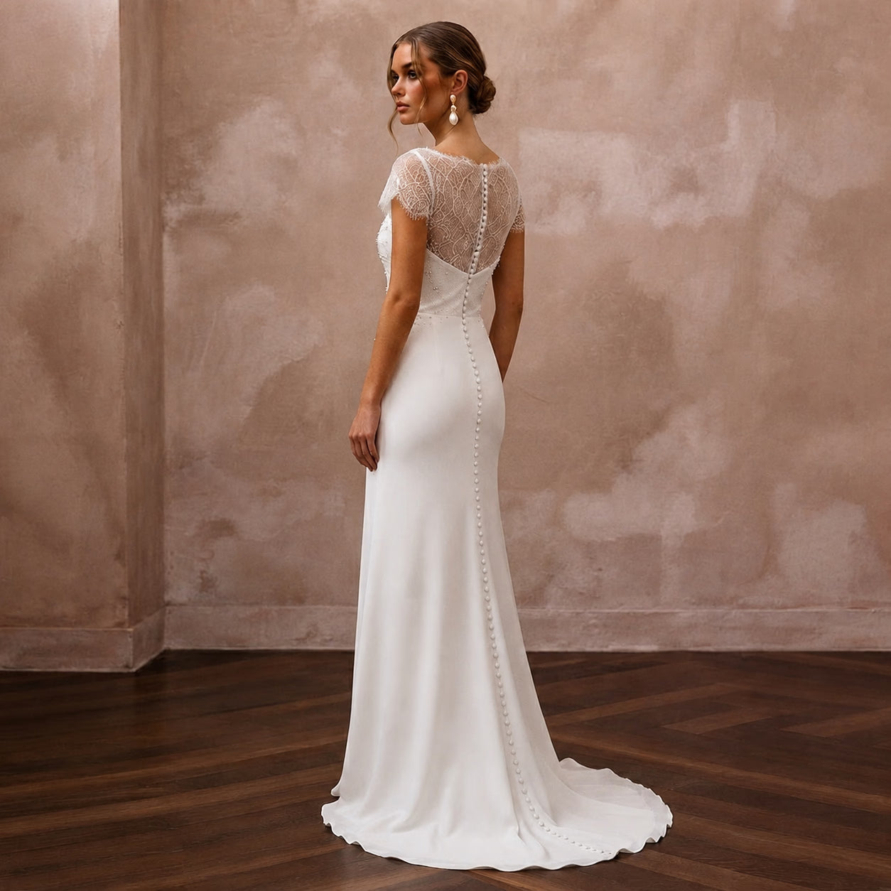 Romantic Chiffon Sheath Wedding Dress with Short Sleeves Secondary image