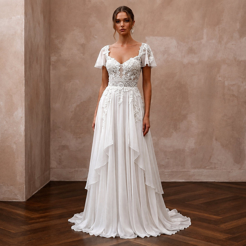 Romantic Chiffon Wedding Dress for a Destination Elopement