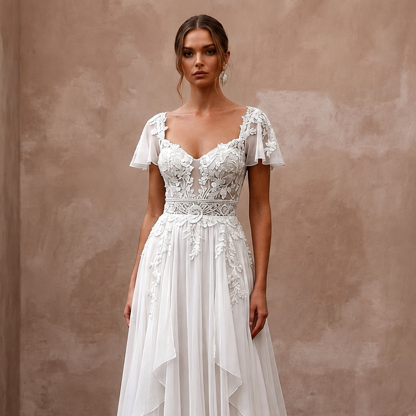 Romantic Chiffon Wedding Dress for a Destination Elopement
