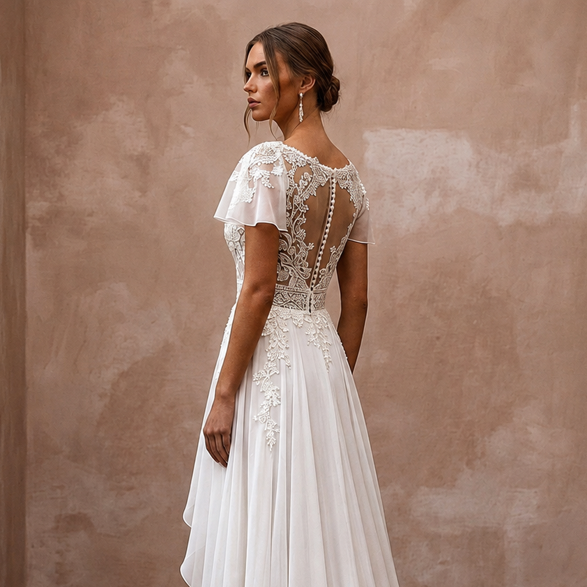 Romantic Chiffon Wedding Dress for a Destination Elopement