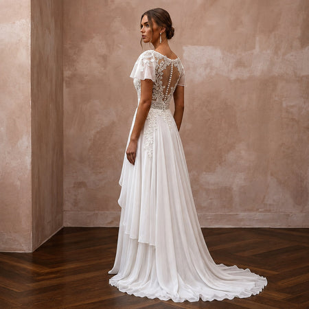 Romantic Chiffon Wedding Dress for a Destination Elopement - Apparel & Accessories > Clothing > Wedding & Bridal Party Dresses > Wedding Dresses - Mignonette Bridal