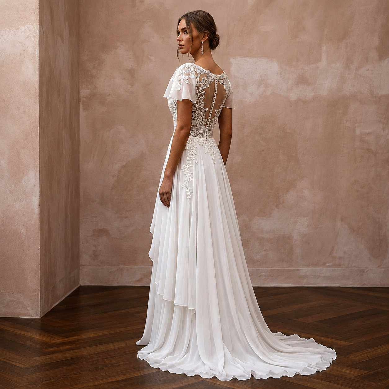 Romantic Chiffon Wedding Dress for a Destination Elopement