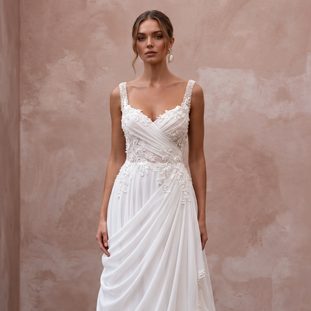 Romantic Chiffon Wedding Dress with Soft Draped Skirt