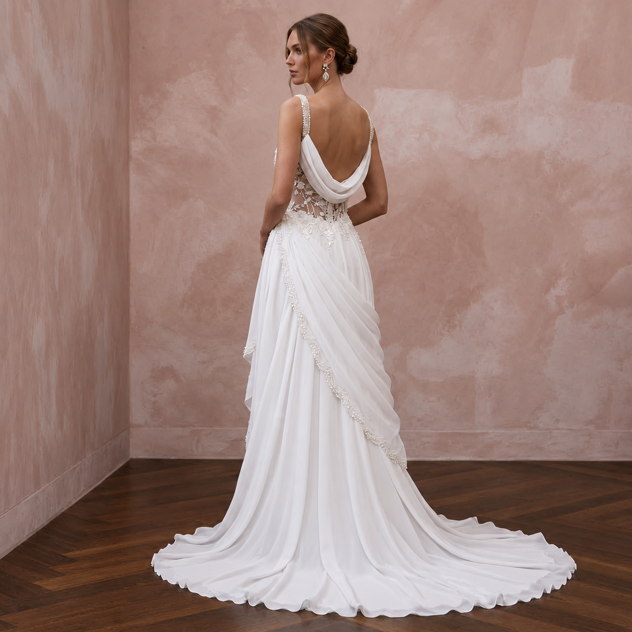 Romantic Chiffon Wedding Dress with Soft Draped Skirt