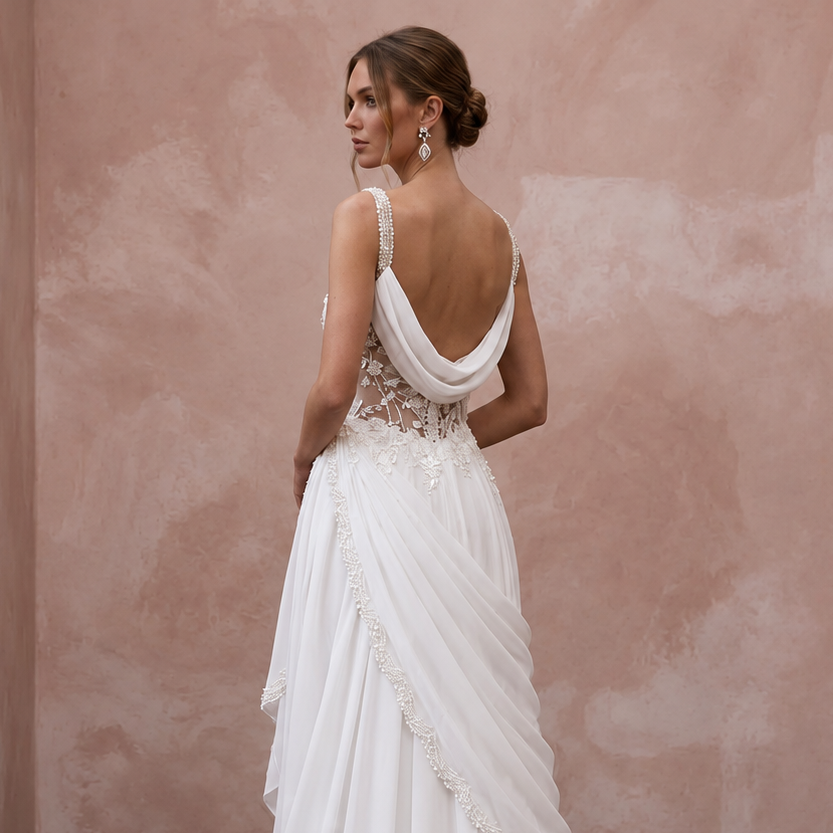 Romantic Chiffon Wedding Dress with Soft Draped Skirt
