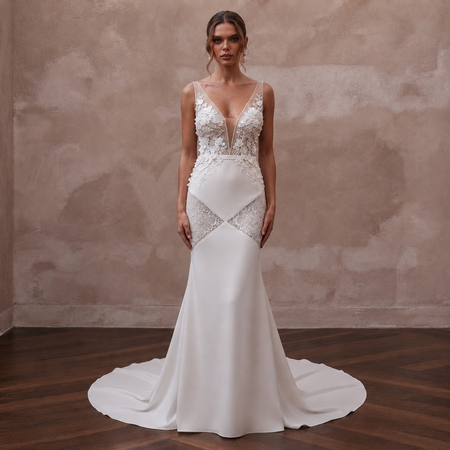 Romantic Crepe Mermaid Wedding Dress with Open Back