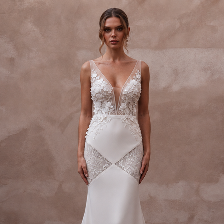 Romantic Crepe Mermaid Wedding Dress with Open Back