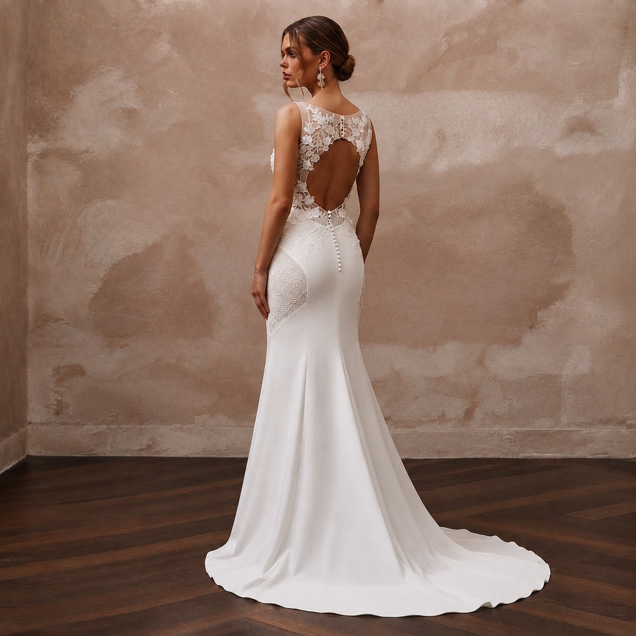 Romantic Crepe Mermaid Wedding Dress with Open Back