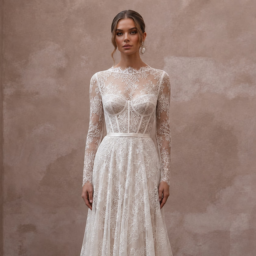 Romantic English Lace Wedding Dresses with Delicate Details - Apparel & Accessories > Clothing > Wedding & Bridal Party Dresses > Wedding Dresses - Mignonette