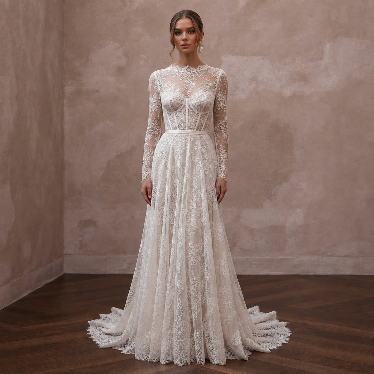 Romantic English Lace Wedding Dresses with Delicate Details - Apparel & Accessories > Clothing > Wedding & Bridal Party Dresses > Wedding Dresses - Mignonette Main image