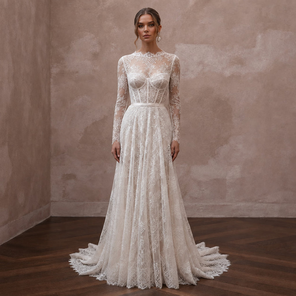 Romantic English Lace Wedding Dresses with Delicate Details - Apparel & Accessories > Clothing > Wedding & Bridal Party Dresses > Wedding Dresses - Mignonette