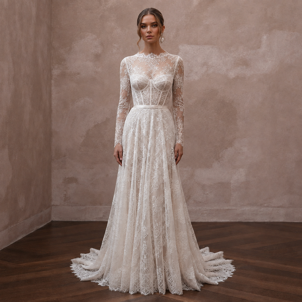 Romantic English Lace Wedding Dresses with Delicate Details