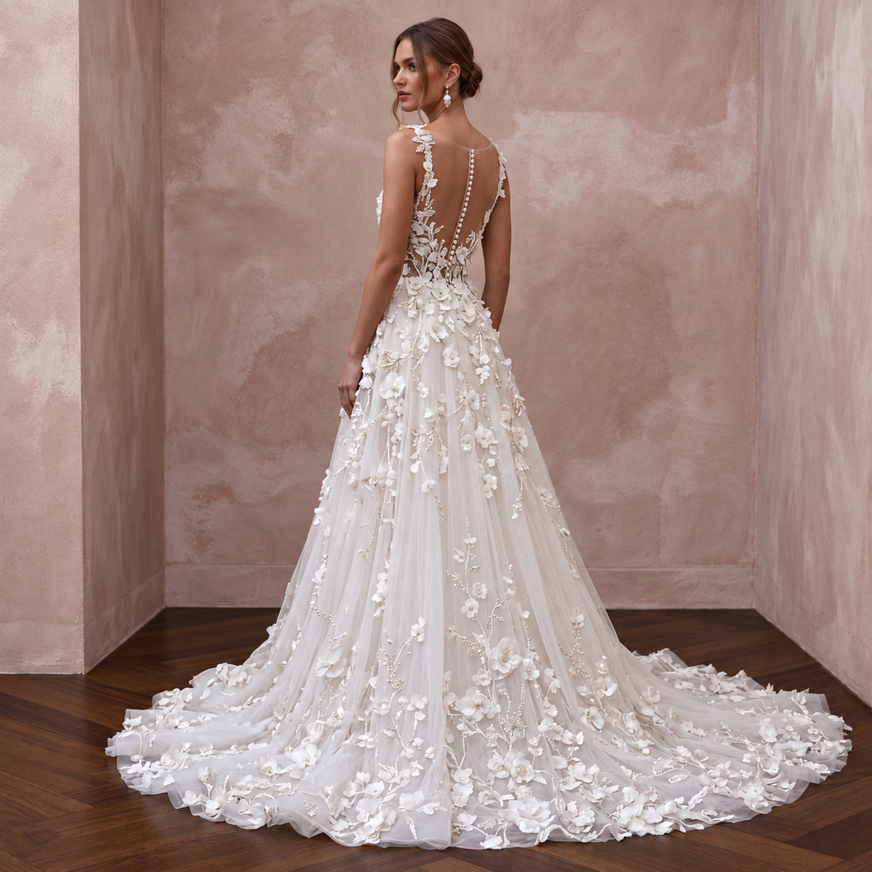 Romantic Fairytale Wedding Dress with Floral Appliques Secondary image