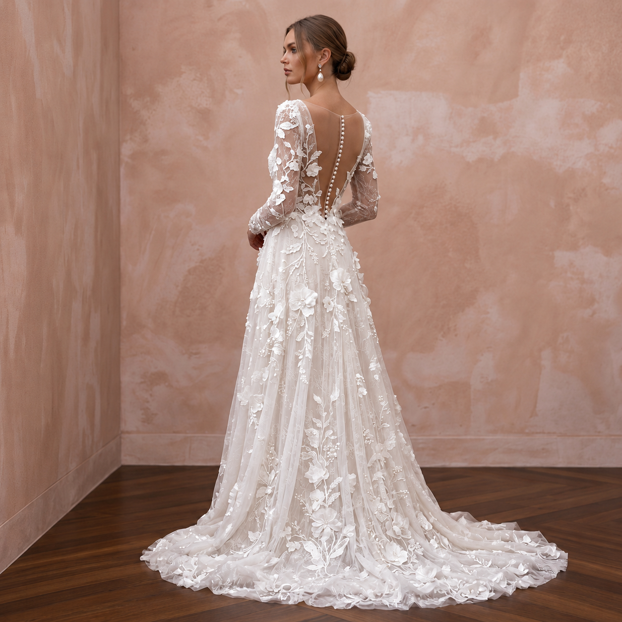 Romantic Floral Bridal Gown with Long Sleeves Secondary image