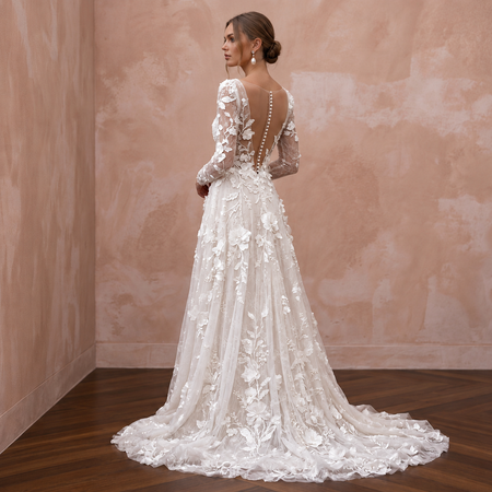 Romantic Floral Bridal Gown with Long Sleeves