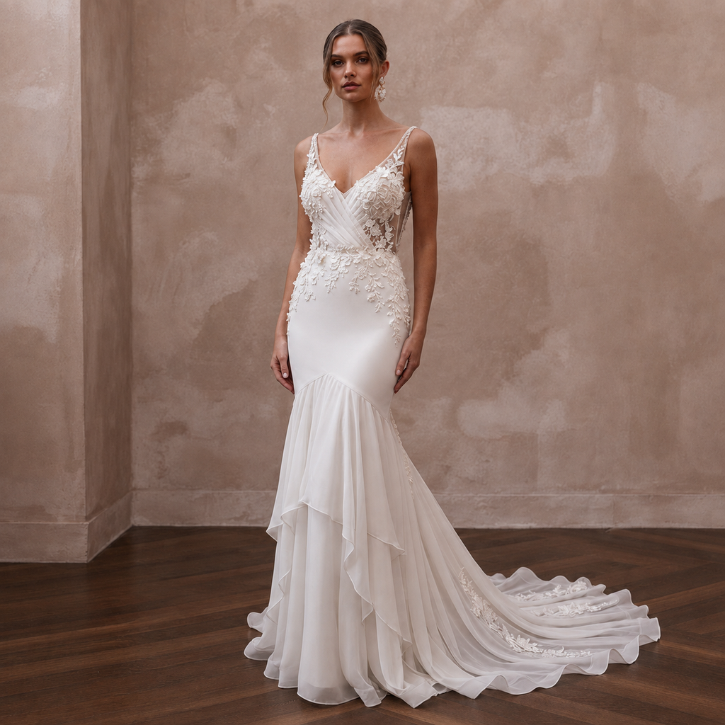 Romantic Ivory Chiffon Mermaid Bridal Dress for Seaside Vow Renewal
