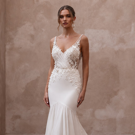 Romantic Ivory Chiffon Mermaid Bridal Dress for Seaside Vow Renewal - Apparel & Accessories > Clothing > Wedding & Bridal Party Dresses > Wedding Dresses - Mignonette Bridal