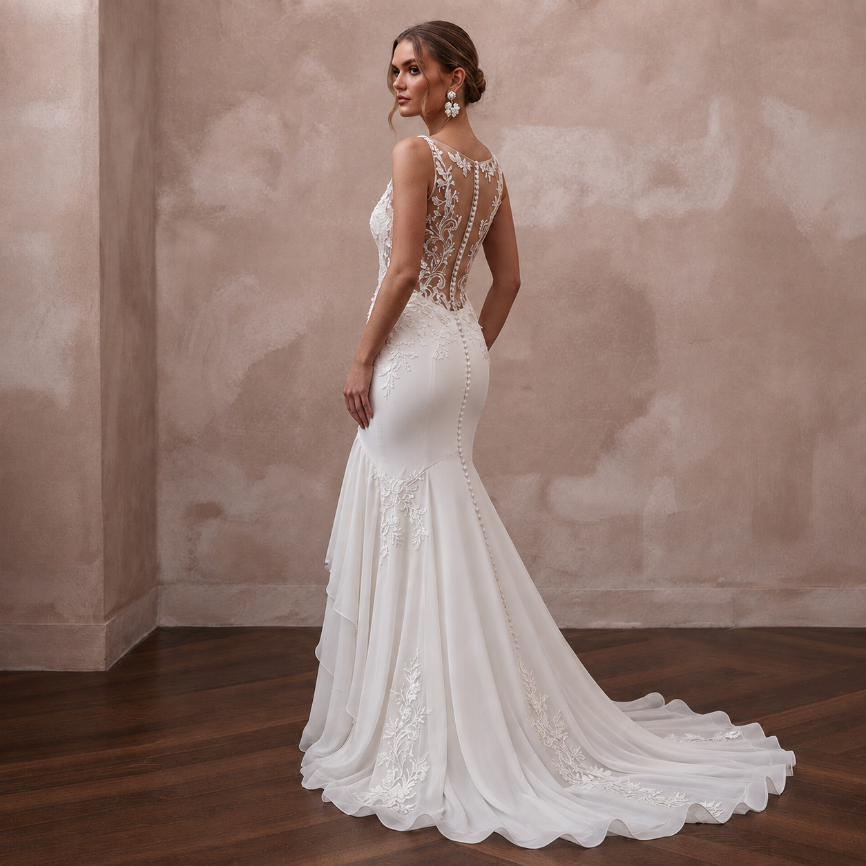 Romantic Ivory Chiffon Mermaid Bridal Dress for Seaside Vow Renewal