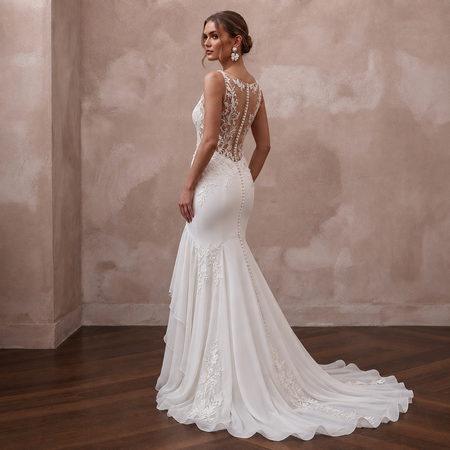 Romantic Ivory Chiffon Mermaid Bridal Dress for Seaside Vow Renewal