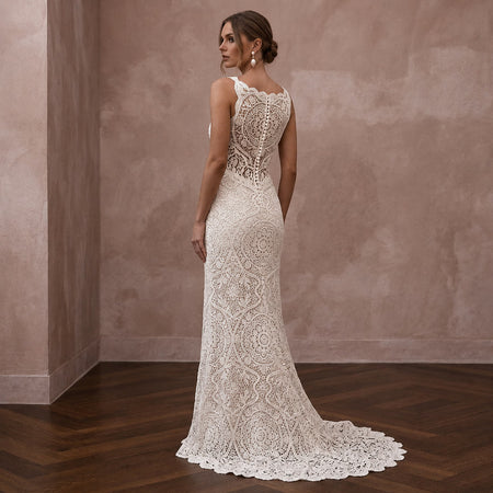 Romantic Ivory Crochet Lace Dress for Beach Engagement - Apparel & Accessories > Clothing > Wedding & Bridal Party Dresses > Wedding Dresses - Mignonette Bridal