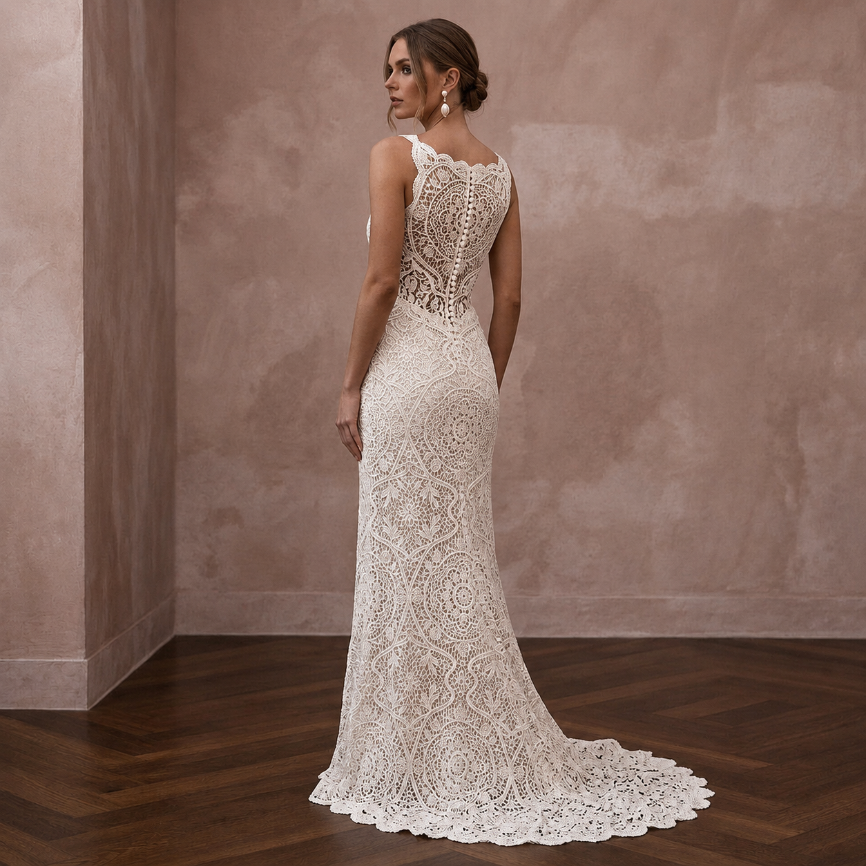 Romantic Ivory Crochet Lace Dress for Beach Engagement