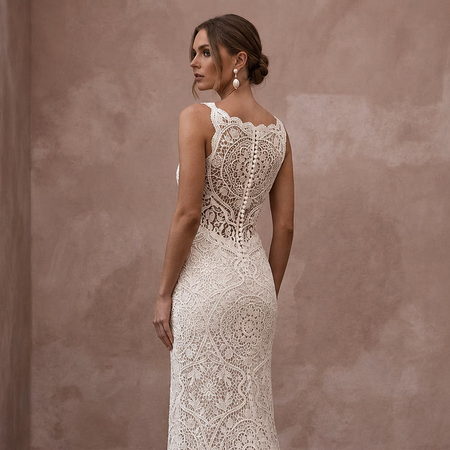 Romantic Ivory Crochet Lace Dress for Beach Engagement - Apparel & Accessories > Clothing > Wedding & Bridal Party Dresses > Wedding Dresses - Mignonette Bridal