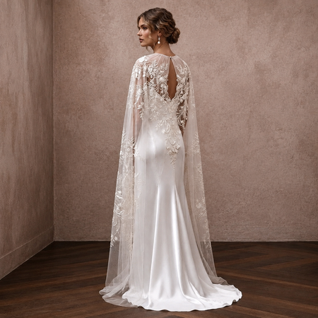 Romantic Ivory Embroidered Tulle Cape & Slip for Vow Renewal