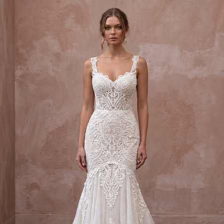 Romantic Ivory Guipure Lace Sweetheart Neckline Fit - and - Flare Dress - Apparel & Accessories > Clothing > Wedding & Bridal Party Dresses > Wedding Dresses - Mignonette Bridal