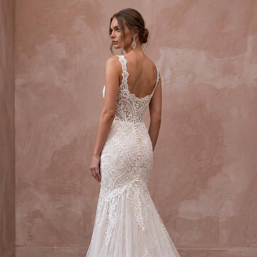 Romantic Ivory Guipure Lace Sweetheart Neckline Fit - and - Flare Dress - Apparel & Accessories > Clothing > Wedding & Bridal Party Dresses > Wedding Dresses - Mignonette Bridal