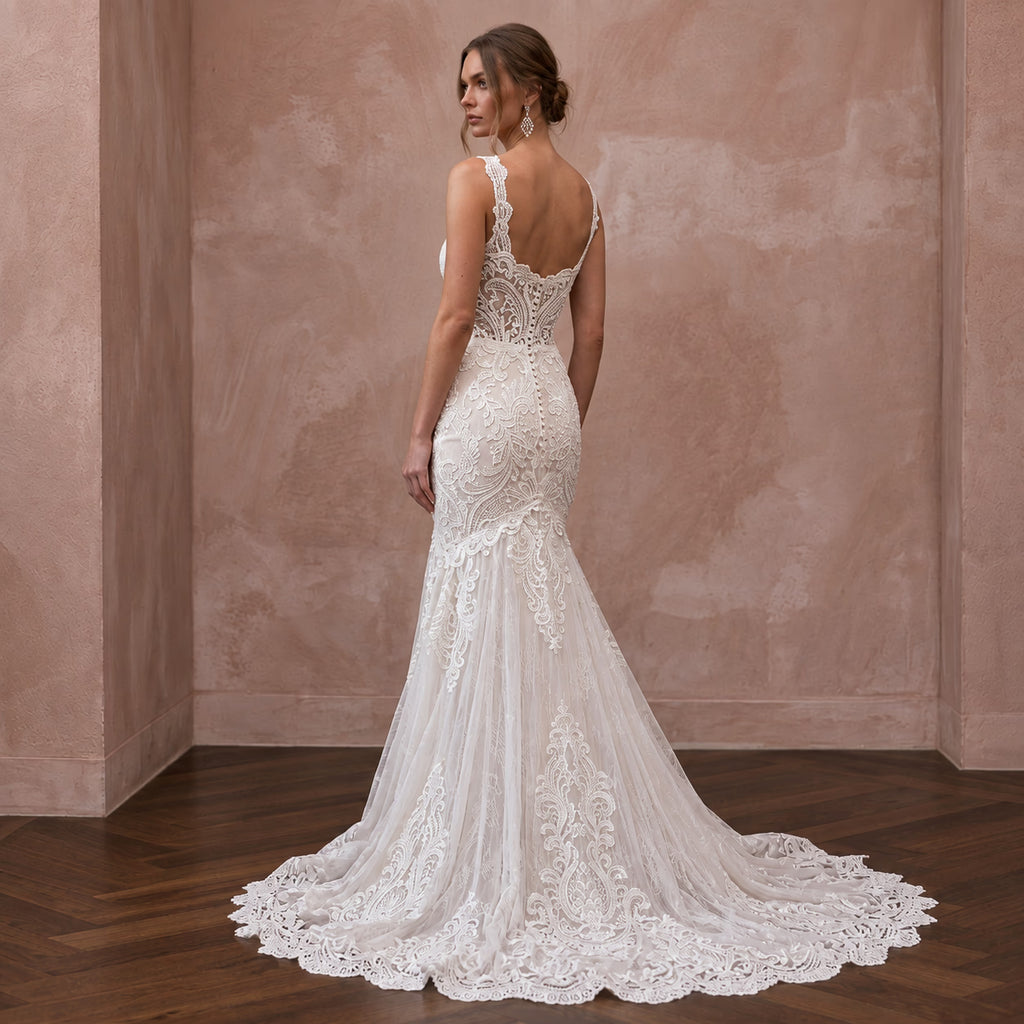 Romantic Ivory Guipure Lace Sweetheart Neckline Fit - and - Flare Dress - Apparel & Accessories > Clothing > Wedding & Bridal Party Dresses > Wedding Dresses - Mignonette Bridal